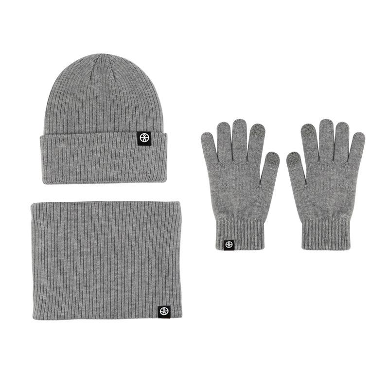 amazon winter hat men's fleece-lined thickened knitting hat, scarf and gloves three-piece suit warm hat for children details Picture