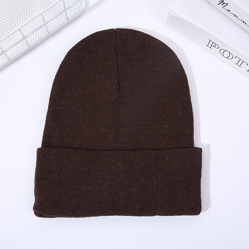 curling beanie hat embroidered logo solid color ski brimless pullover hat cold-proof knitted hat foreign trade woolen cap wholesale full figure