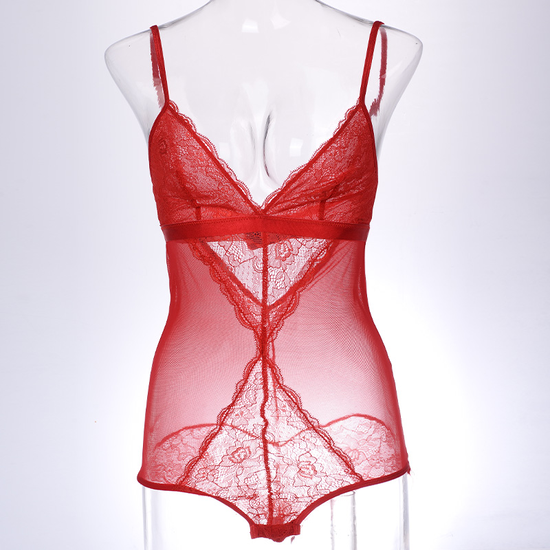 Sexy lingerie, halter lace jumpsuit, pajamas, lace deep V, beautiful back lingerie, underwear one-piece lace pajamas Specification drawing