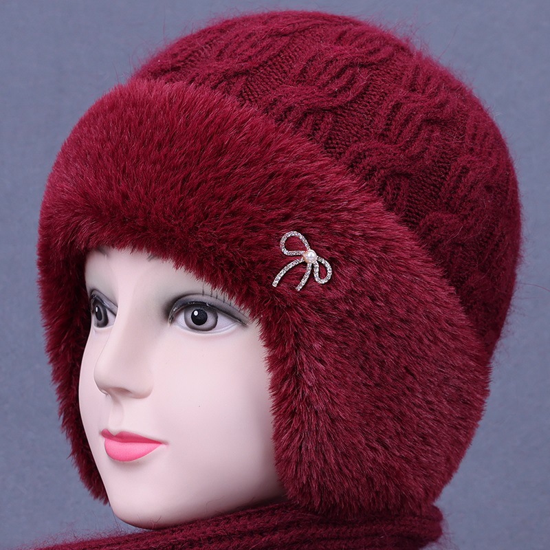 middle-aged and elderly people's hats female autumn and winter mother fleece-lined thermal knitting woolen cap old lady grandma pullover cotton-padded cap full figure