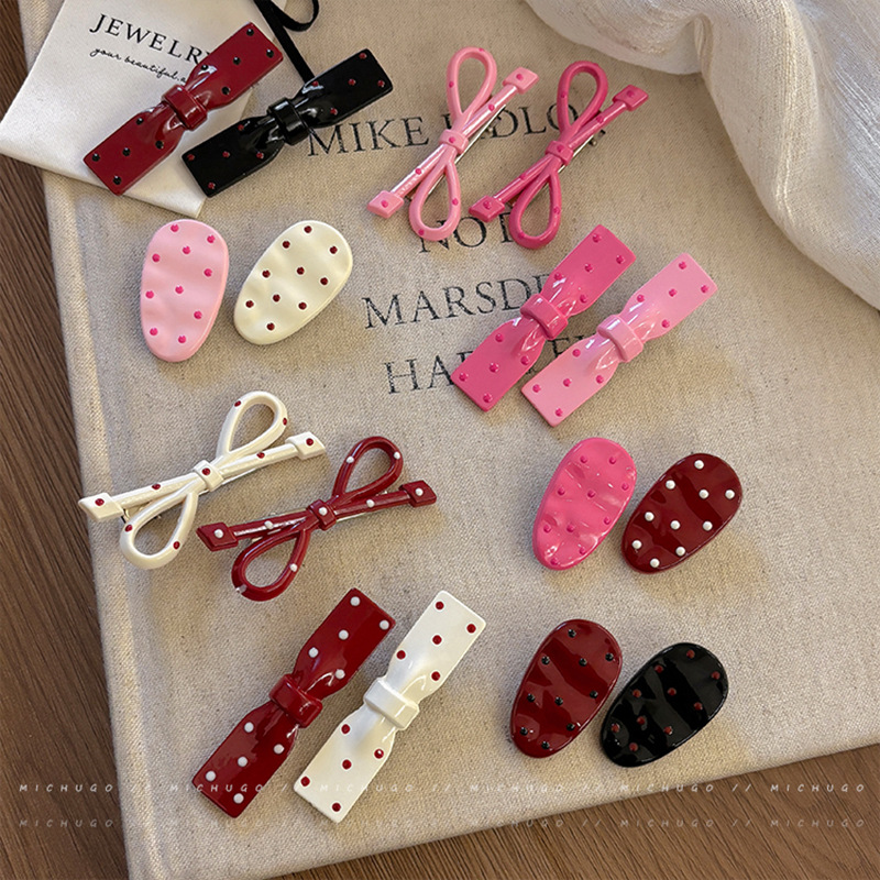 sweet polka dot bow oval barrettes female forehead side bang clip broken hair duckbill clip children's hairpin headdress full figure