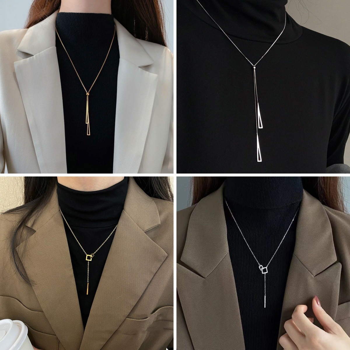 2024 popular high-grade long necklace for women light luxury minority ornament geometric sweater chain autumn and winter clothes fashionable accessories full figure