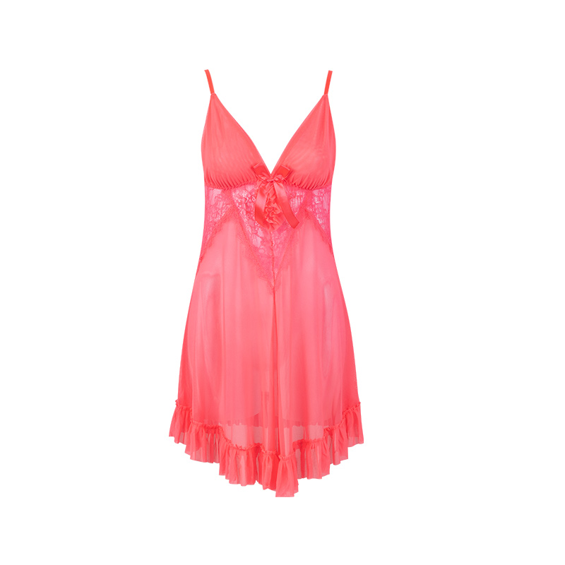 女士性感网纱吊带睡裙蕾丝半透视蝴蝶结吊带内衣蕾丝网纱拼接睡裙详情6