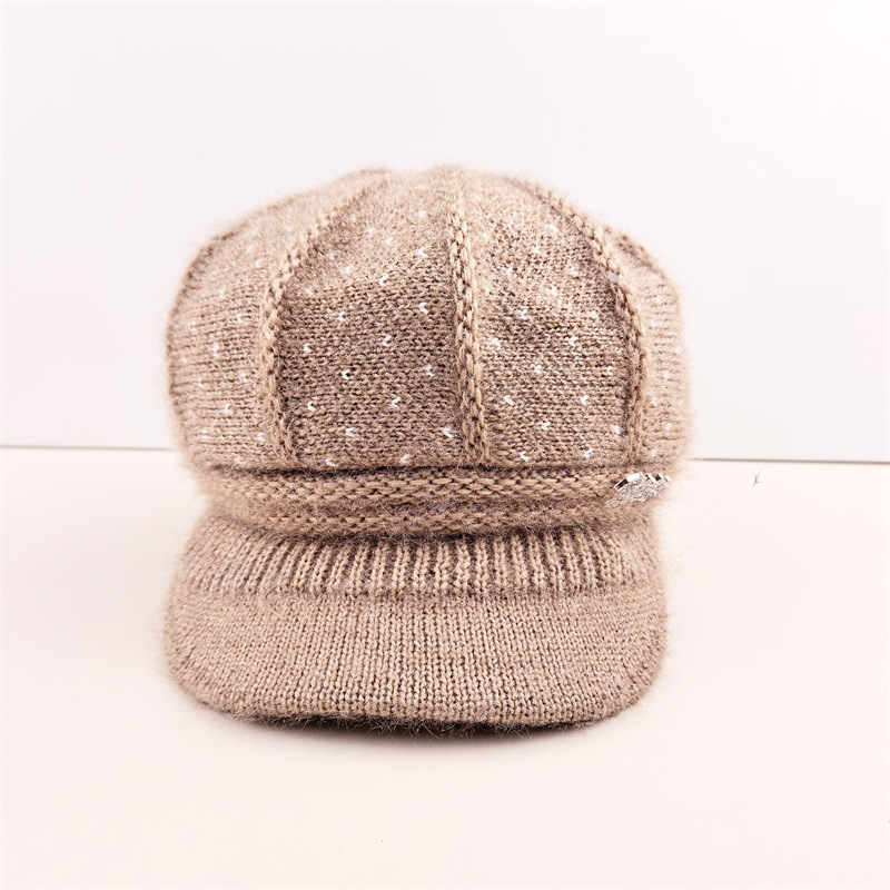 middle-aged and elderly grandma mom style hat fleece lined padded warm keeping knitted hat winter new women's small edge knitted hat Specification drawing