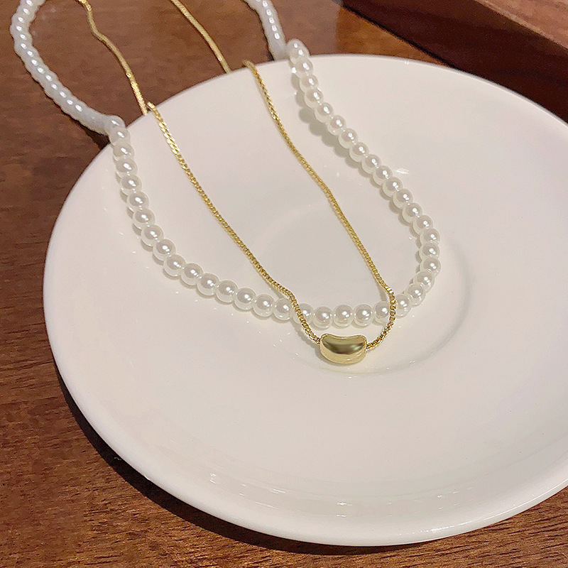 korean style popular double-layer pearl necklace women's light luxury minority high sense twin clavicle chain vintage necklace ornament Application Scenario