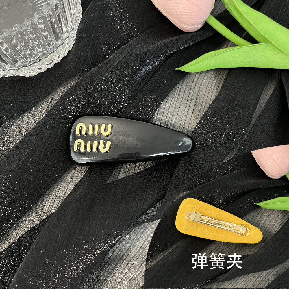 high leather letters bb clip internet celebrity side bang clip all-match head clip ins style minmin sweet cool hair clips hair accessories Item Picture