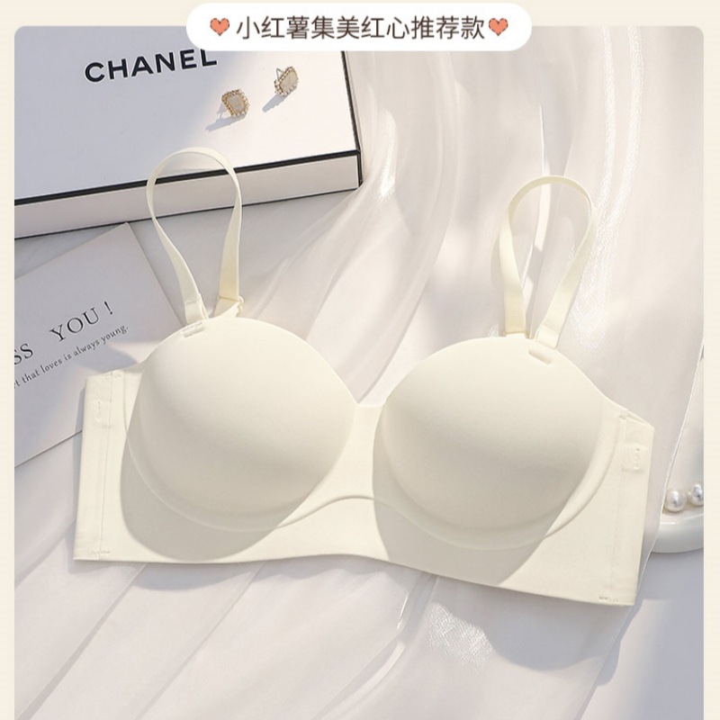 cartoon chest] expanded chest underwear women's small chest push up flat chest aa cup thickened traceless half cup bra breast beauty details Picture