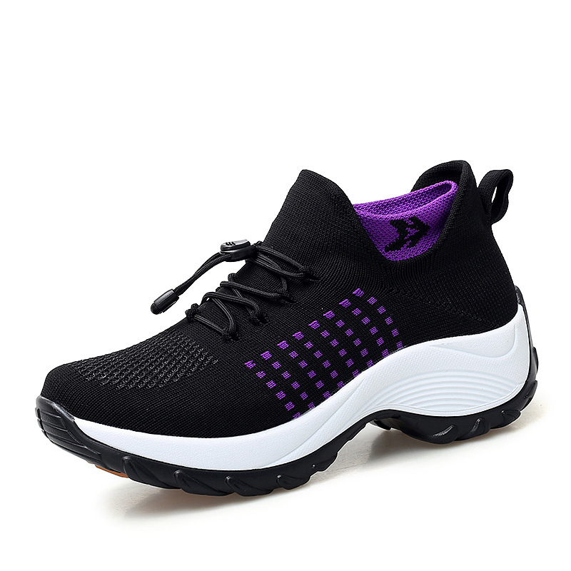 spring new cross-border plus size sneakers sock shoes mom shoes flying woven breathable mesh women's shoes platform shake shoes details Picture