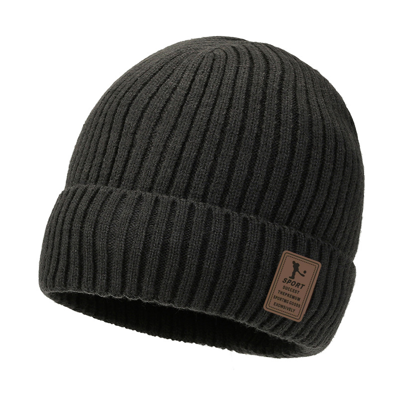 2023 new fall winter men knitted hat out cold protection fleece earflaps cap youth fashion patch sleeve cap Item Picture