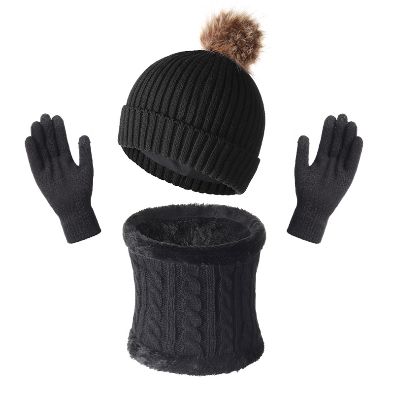 cross-border new arrival european and american adult christmas hat scarf gloves three-piece autumn and winter single ball men and women warm hat details Picture