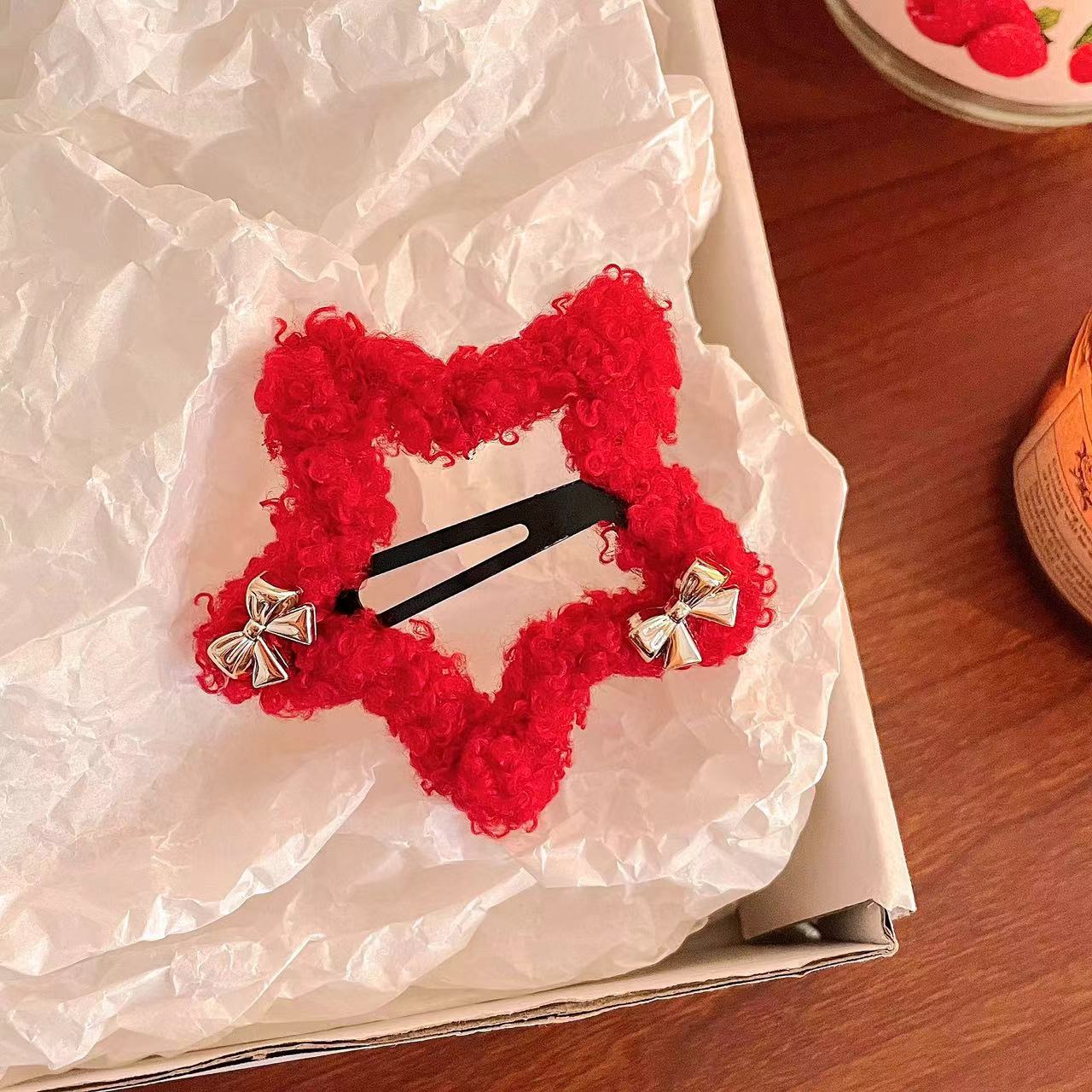 plush star hairpin bow bangs bb clip orange head wool diamond in the debris star elegance side clip hair accessories Specification drawing
