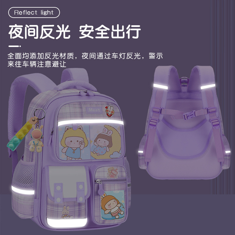 2025 new primary school student schoolbag children plaid schoolbag large capacity 1-3-6 grade junior high school student backpack Specification drawing
