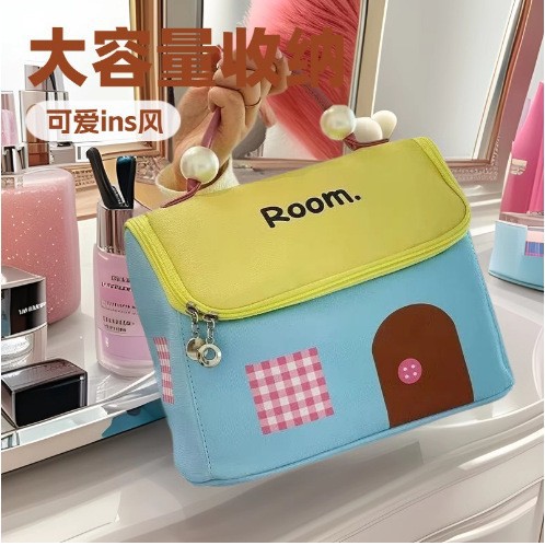 new small house cosmetic bag dopamine color matching large capacity partition portable travel travel toiletry bag waterproof full figure
