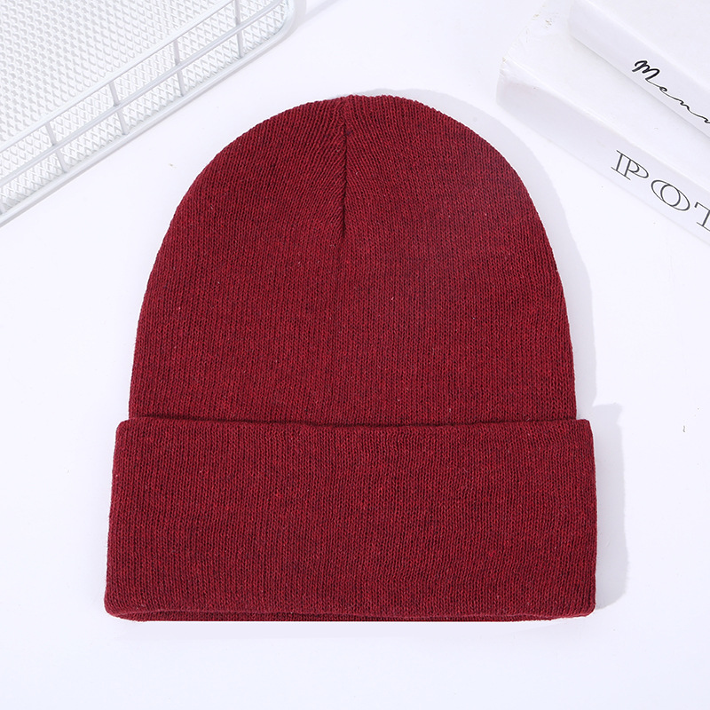 curling beanie hat embroidered logo solid color ski brimless pullover hat cold-proof knitted hat foreign trade woolen cap wholesale details Picture