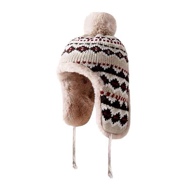 winter thickened velvet padded thermal lei feng cap women's knitted jacquard pattern earmuffs hat northeast cold proof all-matching casual Item Picture