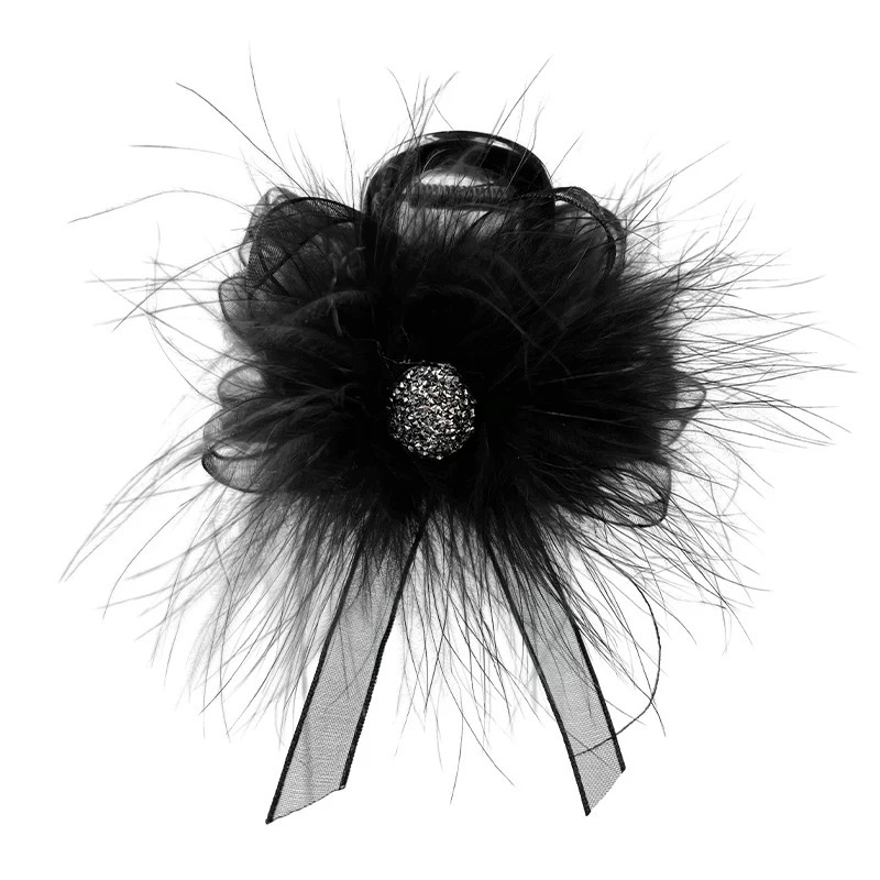 black high-grade grip ostrich hair barrettes fur hairware hair claw hair volume more than shark clip large feather Item Picture