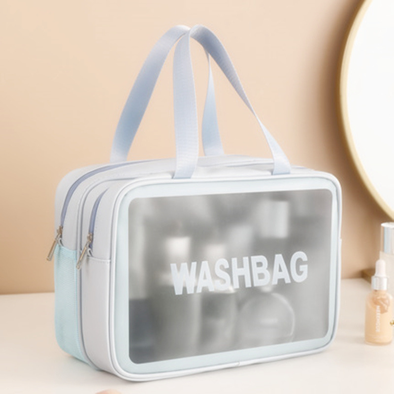 double-layer large capacity travel storage bag pu dry wet separation multifunctional bath storage bag waterproof wash cosmetic bag Specification drawing