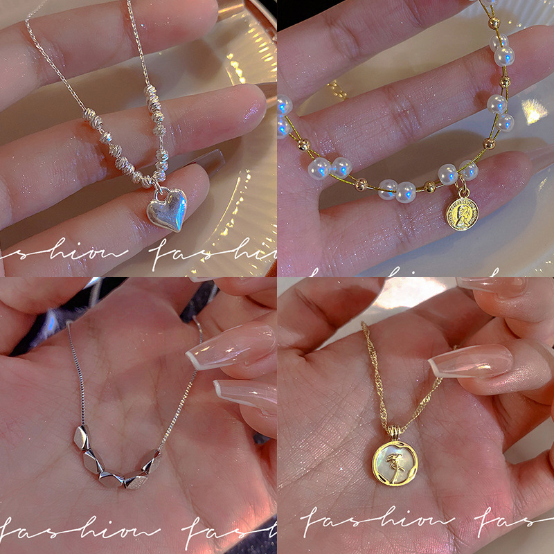 ins style high-grade light luxury pearl necklace love hot girl beaded clavicle chain female temperament all-match accessories wholesale details Picture