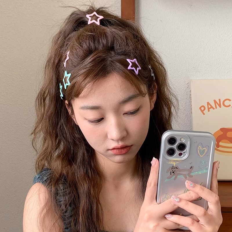 pentagram y2g barrettes female side clip bangs bb clips hairpin dopamine color children drip barrettes details Picture