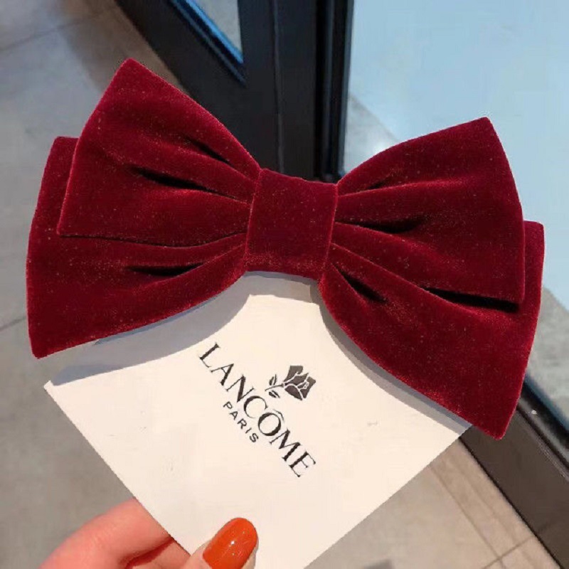 velvet big bow hairpin women's korean-style internet celebrity back head hair accessories temperament duckbill clip hairpin clip headdress Item Picture