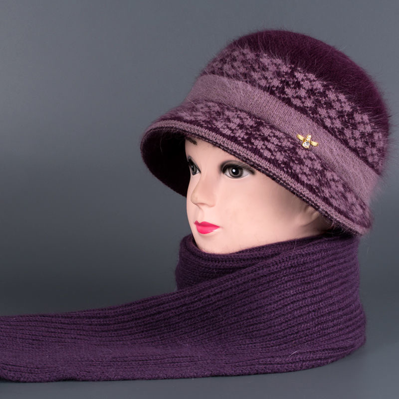 middle-aged and elderly hat female winter mother warm hat fleece thickened hat for the elderly grandma bucket hat elderly knitted woolen cap Specification drawing