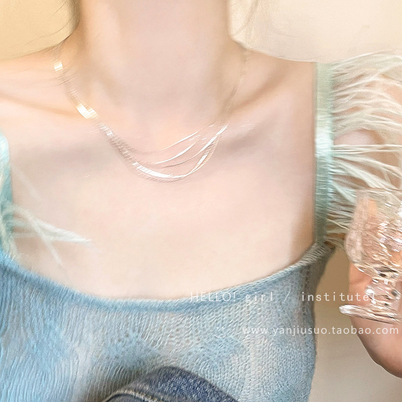 multi-layer twin snake bone necklace women's high-grade light luxury silver metal clavicle chain ins style all-match super hot accessories details Picture