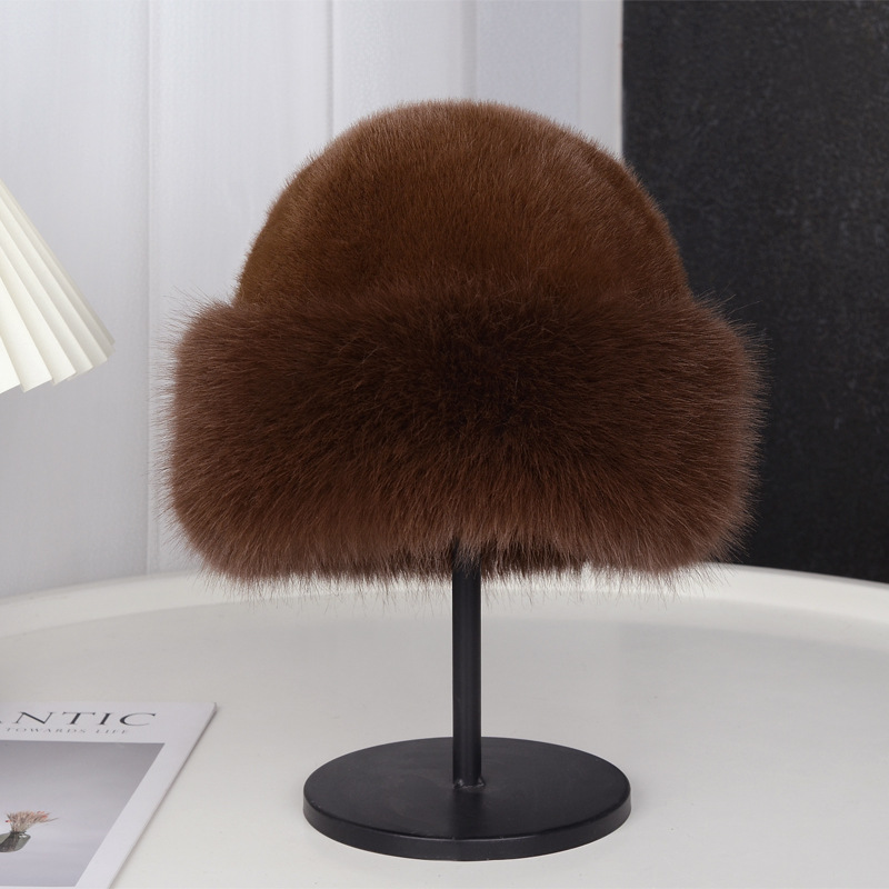 cross-border mongolian fur women's winter new thickened warm-keeping and cold-proof imitation fur fashion mink-like bucket hat women's hat Specification drawing