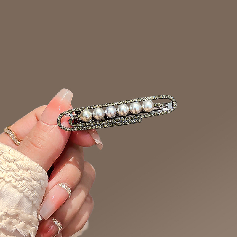 elegant pearl hairpin female black bow metal barrettes high sense side clip bang clip simple duckbill clip full figure