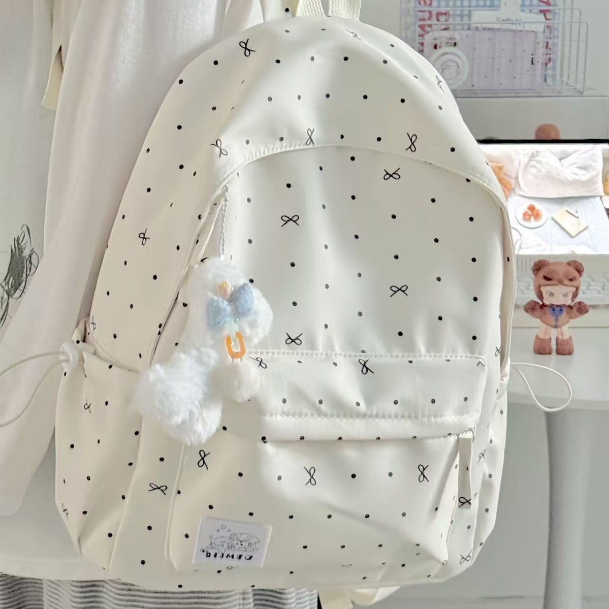 new ins style simple large capacity backpack polka dot bow design backpack versatile niche schoolbag for women Specification drawing