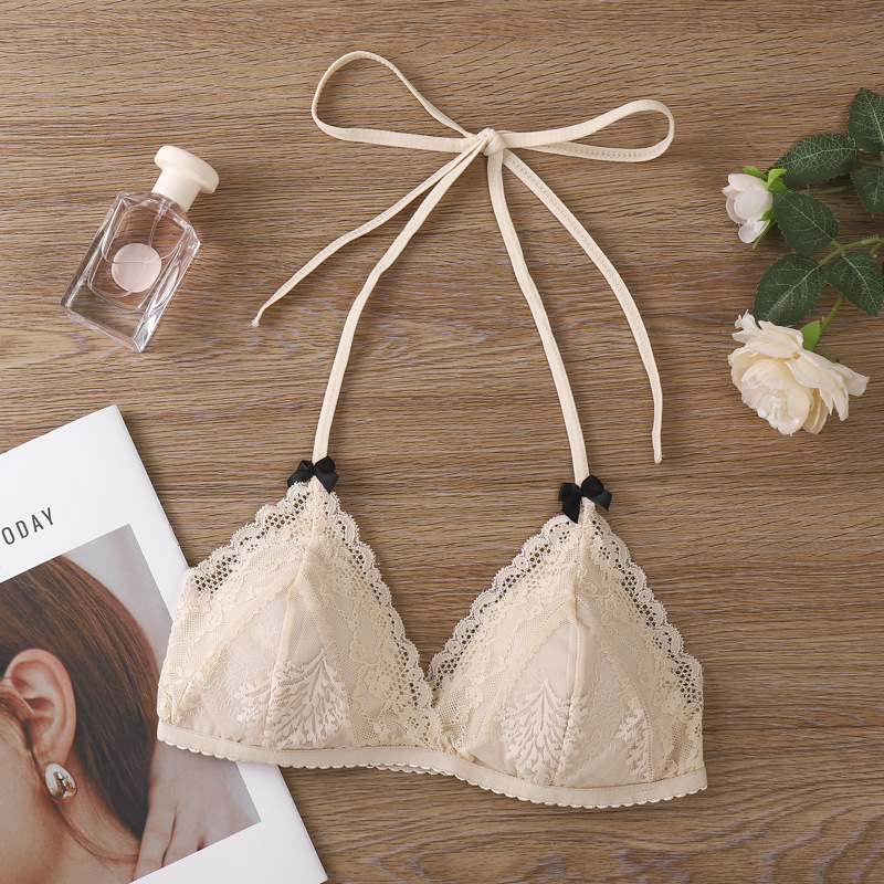 cross-border sexy lace thin halter triangle cup bra lace beauty back and push up wireless summer underwear Application Scenario