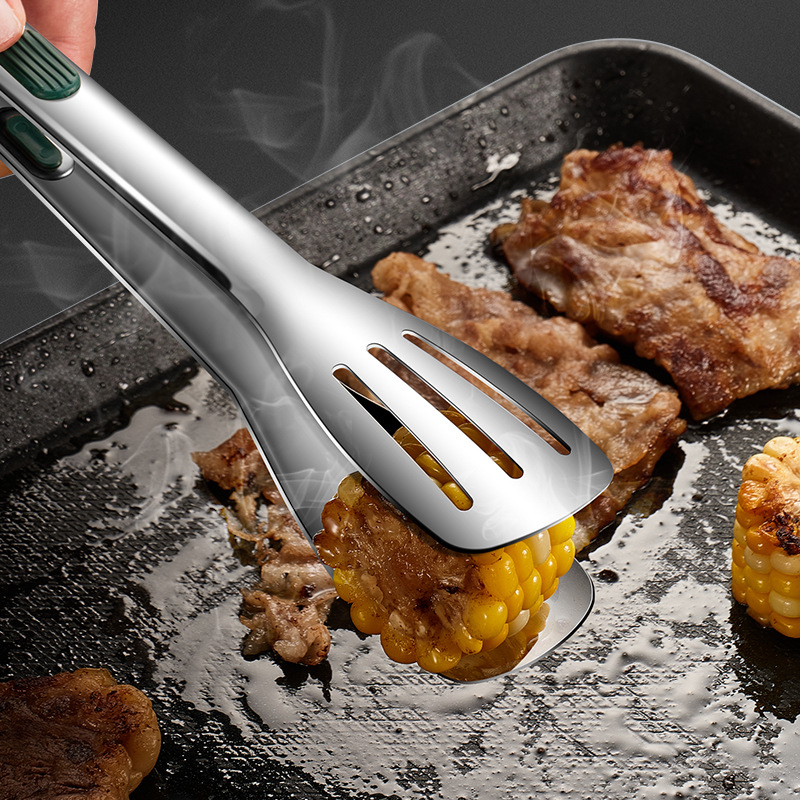 Stainless steel food tongs, bread tongs, barbecue three-line tongs, C-end best-selling buffet food tongs details Picture