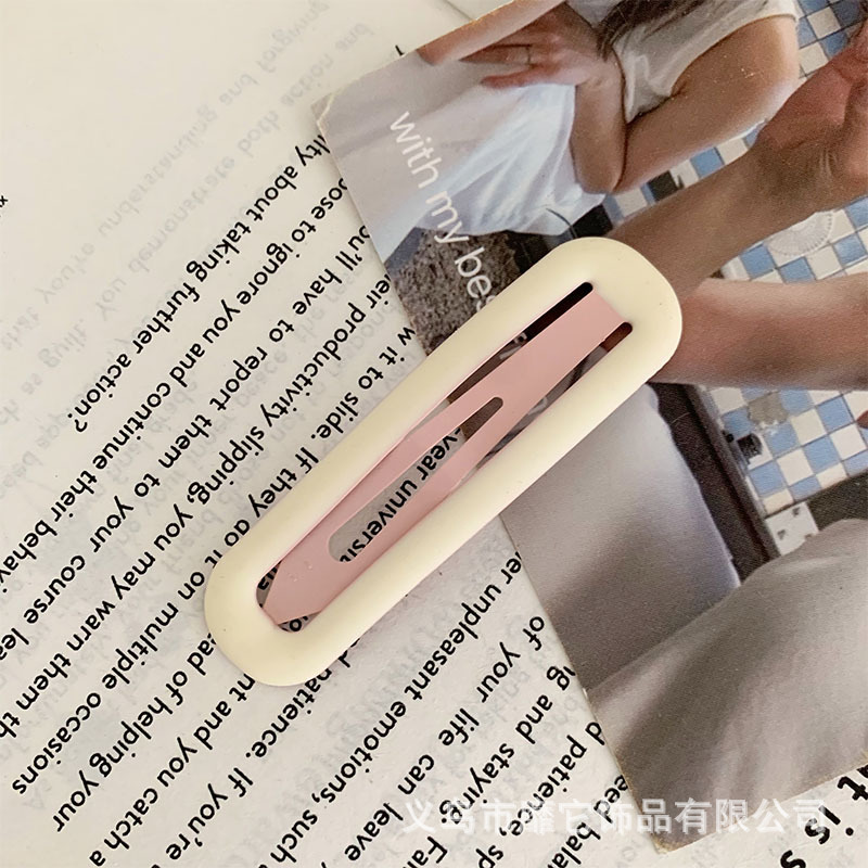 metal dripping oil bb clip large children's candy color frosted oval barrettes basic all-matching back head cropped hair clip barrettes female details Picture