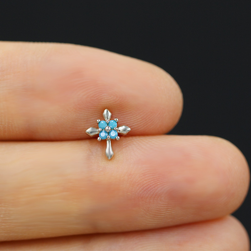 盖贝欧美跨境小清新蓝色系列小花L杆穿刺鼻钉五角星鼻钉鼻饰 多人群专供特价新品工厂直销详情图4