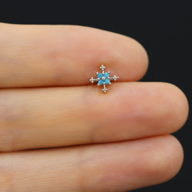 盖贝欧美跨境小清新蓝色系列小花L杆穿刺鼻钉五角星鼻钉鼻饰 多人群专供特价新品工厂直销