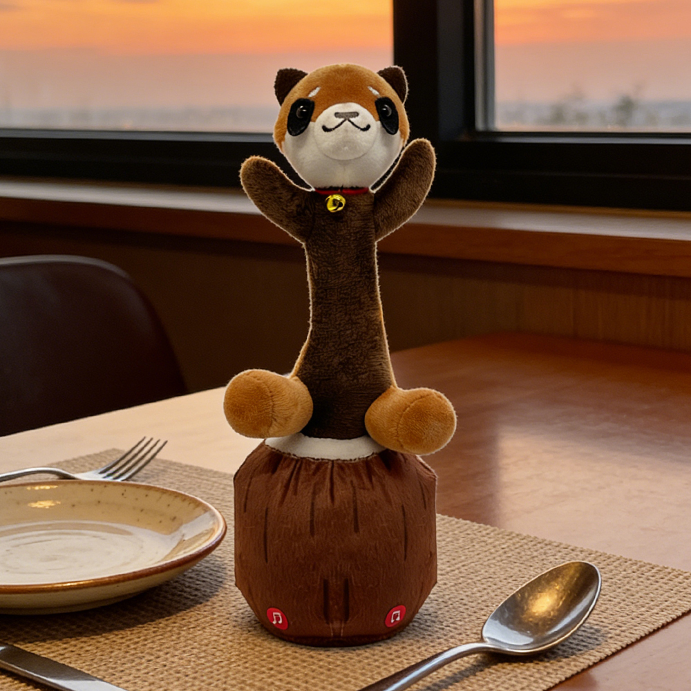 New product: Funny rotating lever, learning to speak, recording of little raccoon Schnauzer, white cat animal plush electric toy Specification image