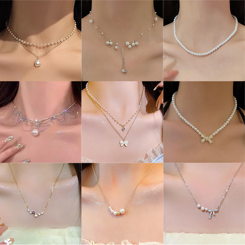 ins style vintage pearl necklace women's all-match niche high-grade beaded clavicle chain new elegant accessories wholesale details Picture