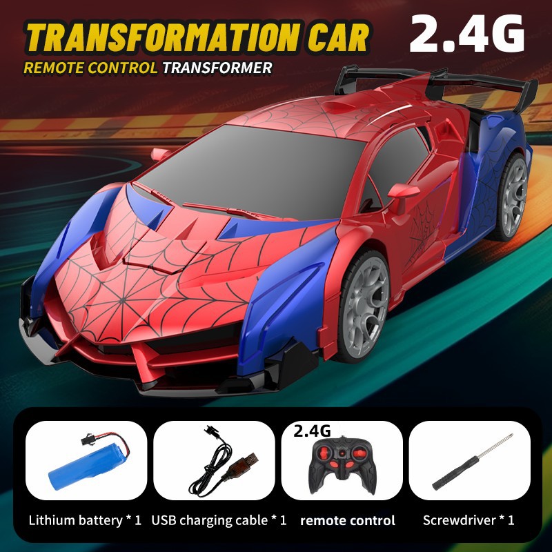 cross-border 2.4g spider deformation remote control car one-click deformation robot 1:18 electric car model children's toys details Picture