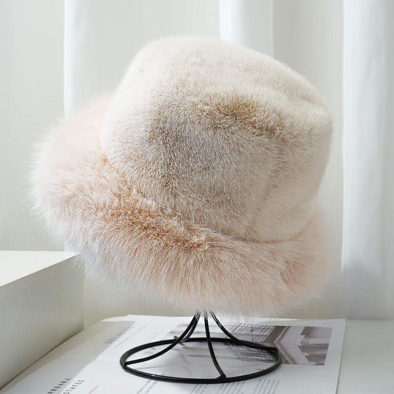 imitation fur plush hat for women autumn and winter show face small bucket cap knitted thickened warm ear protection cold-proof bucket hat Specification drawing