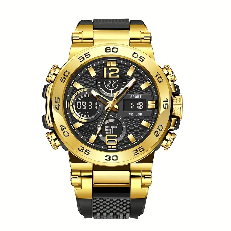 cross-border new fashion junior high school multi-functional sports waterproof quartz double display calendar electronic watch men details Picture