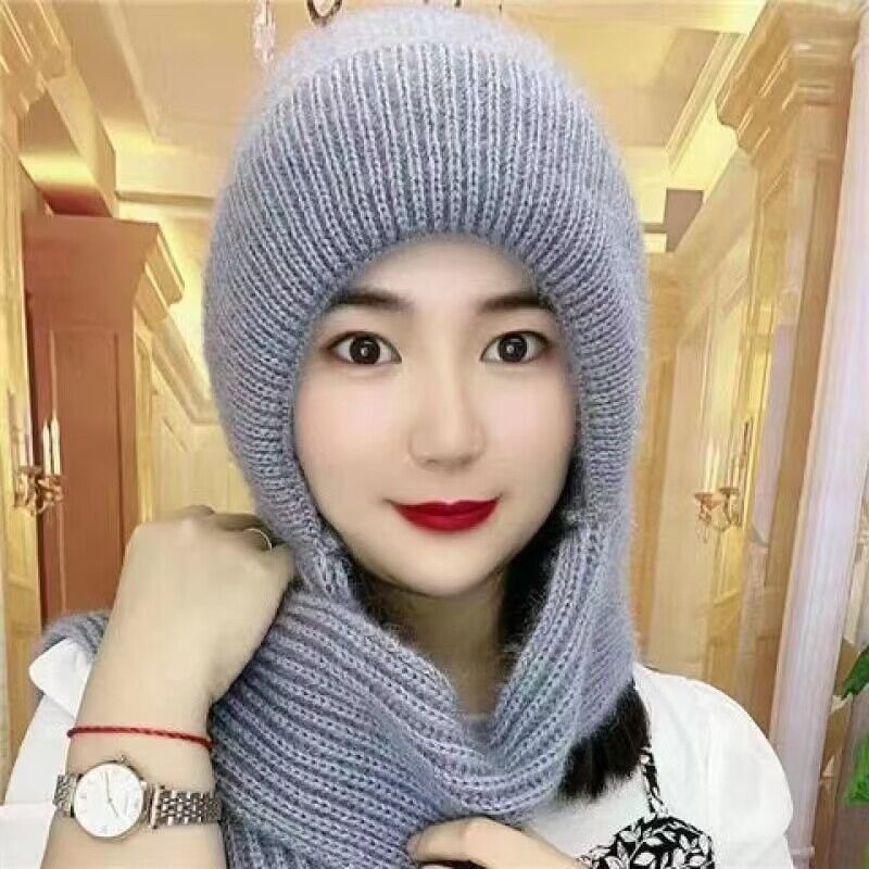 autumn and winter warm velvet padded thickened women's hat scarf integrated snow hat wool woven wire mesh red hat snow hat Item Picture