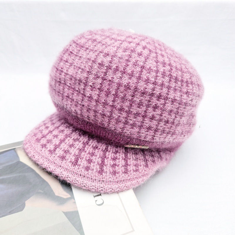 middle-aged and elderly grandma mom style hat fleece lined padded warm keeping knitted hat winter new women's small edge knitted hat Item Picture
