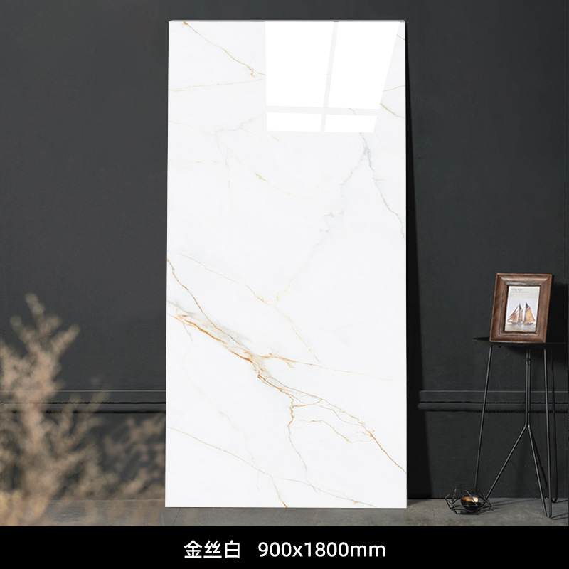 Golden Thread White full-body marble tile 900x1800, fish belly golden glossy floor tile, kitchen and bathroom floor tile details Picture