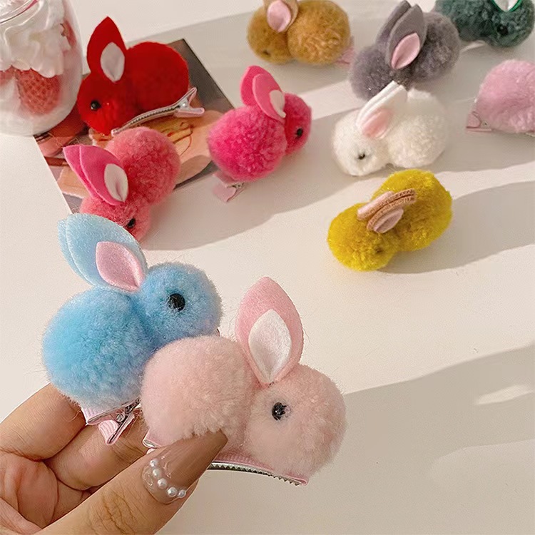 cute three-dimensional bunny barrettes push activity small gift children fluffy rabbit hairpin trending creative hair accessories female details Picture