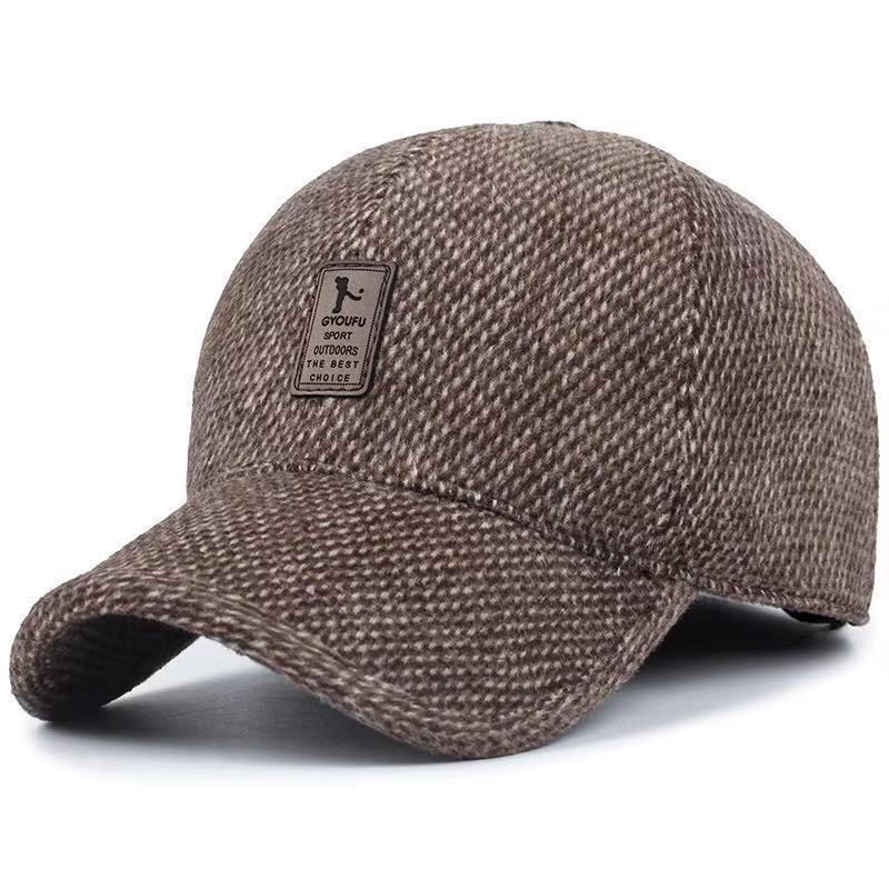 hat men's autumn and winter peaked cap ear protection woolen hat cold protection thickening warm outdoor middle-aged and elderly baseball cap cross-border details Picture