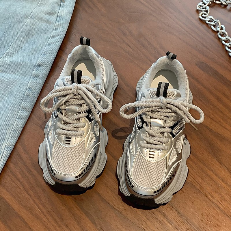 dad shoes women's fleece-lined black shoes 2025 new spring and autumn versatile platform height increasing casual sneakers Item Picture