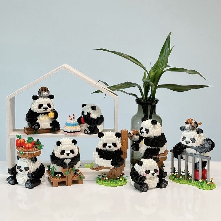 compatible with lego national treasure giant panda flower cute blue fruit lai cartoon doll building blocks educational assembled toys wholesale Specification drawing