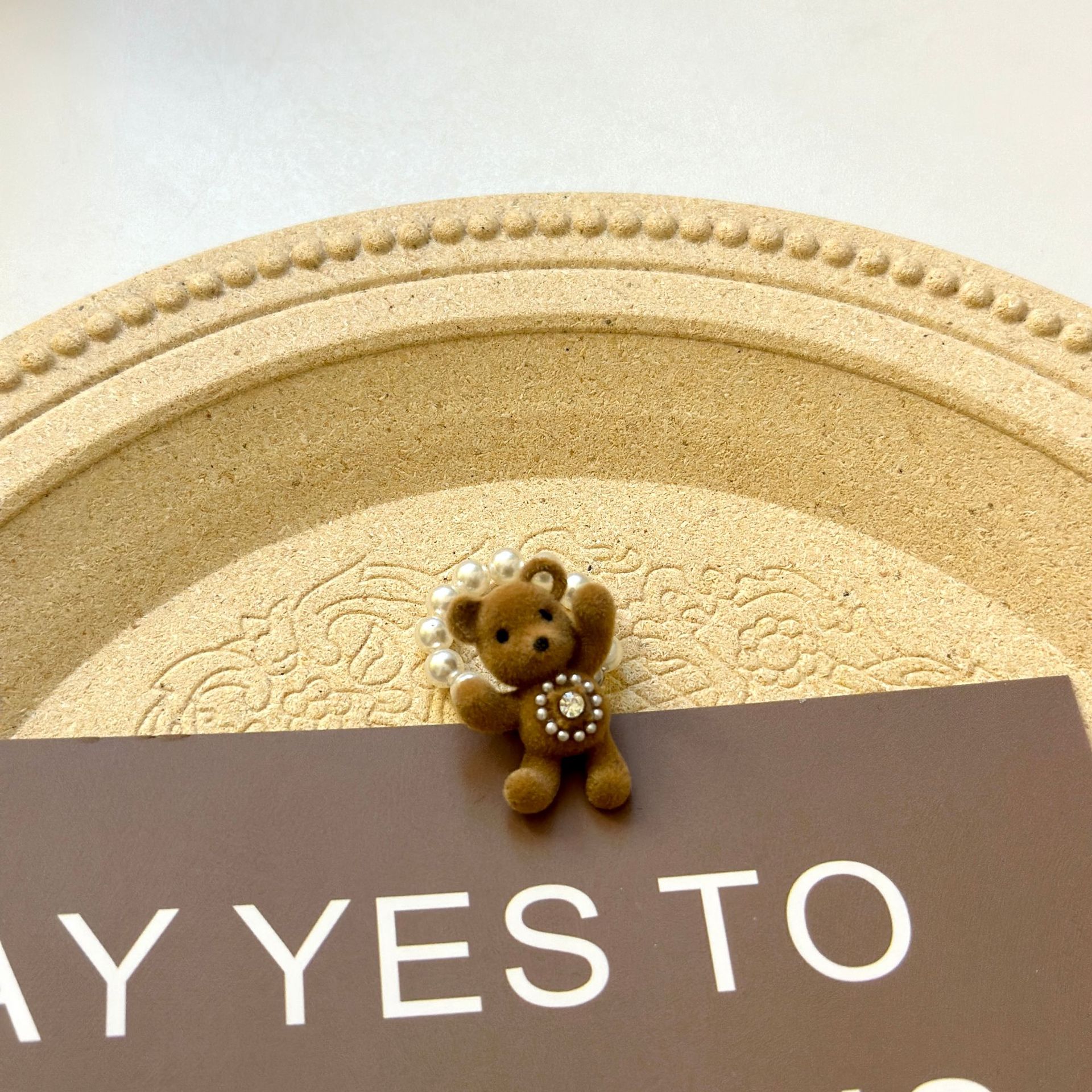 cute brown flocking pearl bear pendant necklace ring niche sweet childlike all-match clavicle chain sweater chain full figure