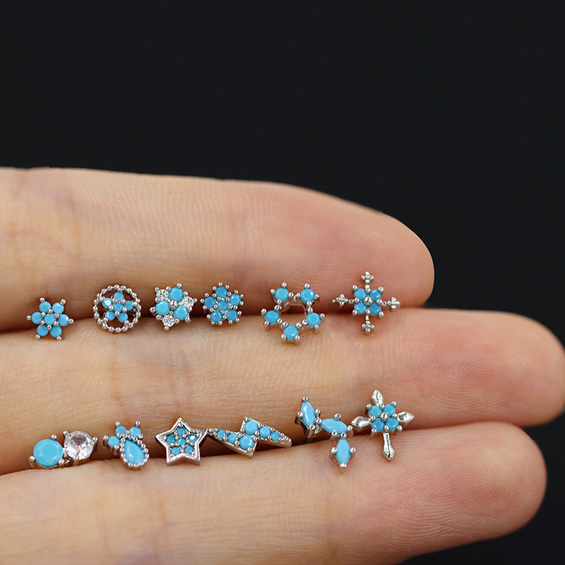 盖贝欧美跨境小清新蓝色系列小花L杆穿刺鼻钉五角星鼻钉鼻饰 多人群专供特价新品工厂直销详情图5