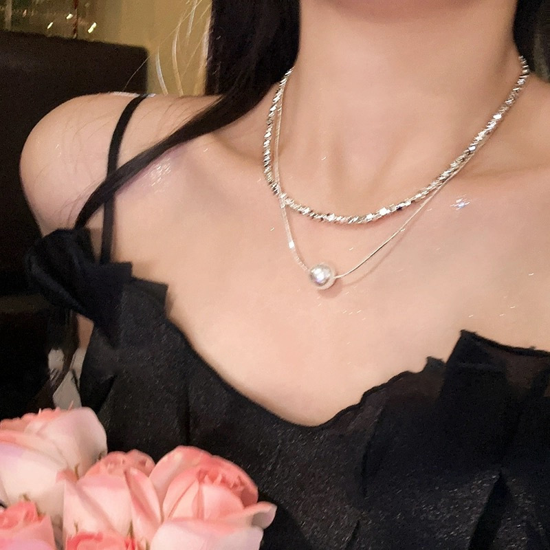 women's silver pearl double-layer necklace summer high-end design versatile clavicle chain 2024 new popular ornament full figure