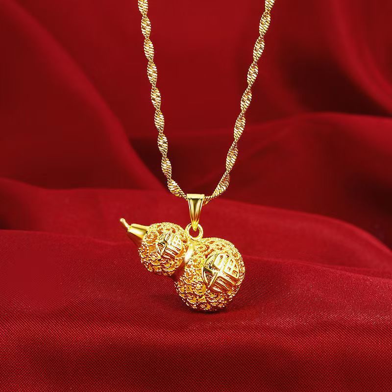 live streaming drainage simulated vietnam alluvial gold hollow lucky bag pendant necklace exquisite fashion flower blooming rich flower necklace for women Item Picture